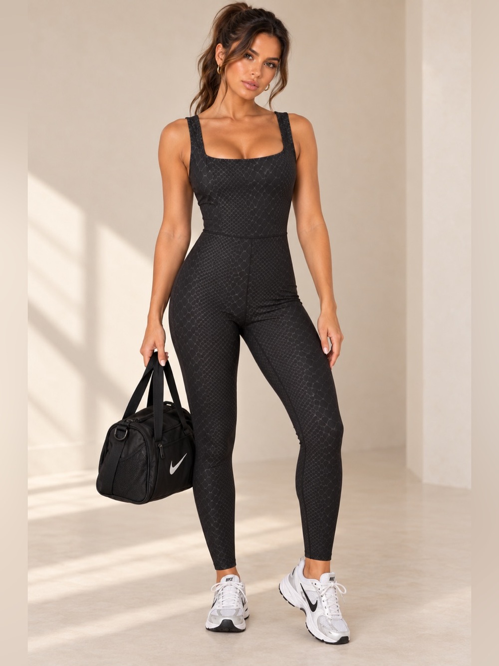 Black Snakeskin Catsuit Jumpsuit Workout One Piece Halloween Cat Costume